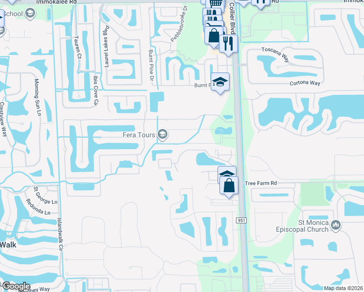 map of restaurants, bars, coffee shops, grocery stores, and more near 14928 Indigo Lakes Drive in Naples