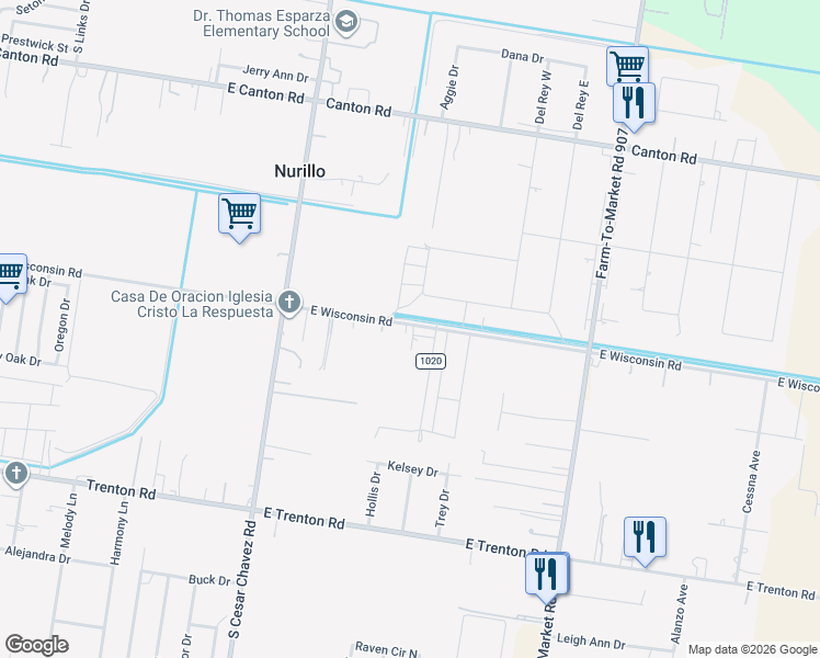 map of restaurants, bars, coffee shops, grocery stores, and more near 4704 East Wisconsin Road in Edinburg