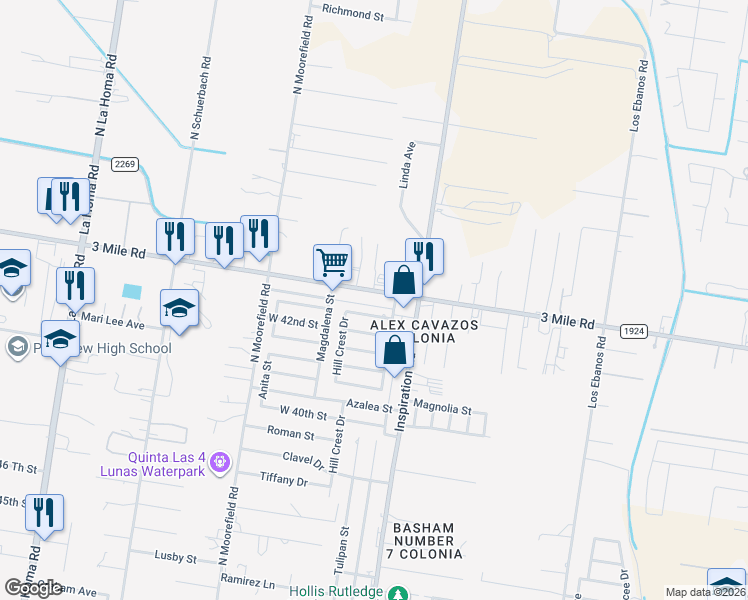 map of restaurants, bars, coffee shops, grocery stores, and more near 1909 West Mile 3 Road in Mission