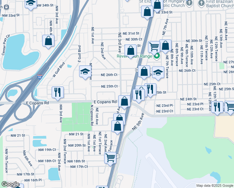 map of restaurants, bars, coffee shops, grocery stores, and more near 2430 Northeast 2nd Terrace in Pompano Beach