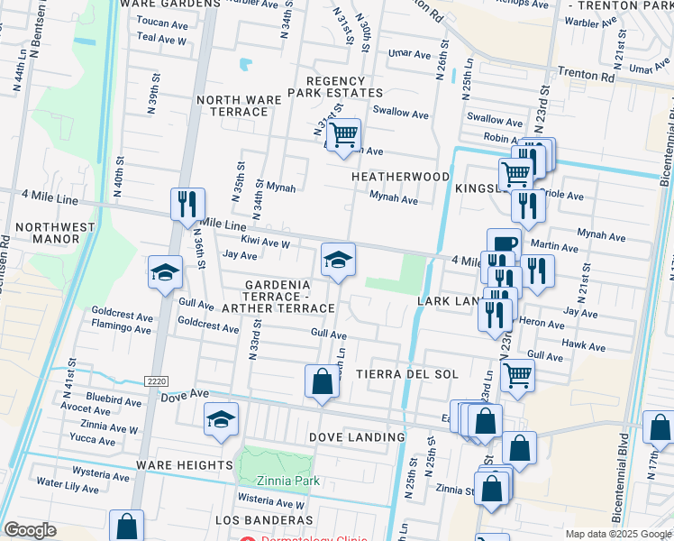 map of restaurants, bars, coffee shops, grocery stores, and more near 6200 North 29th Lane in McAllen