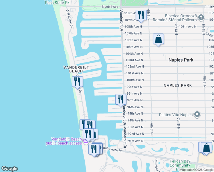 map of restaurants, bars, coffee shops, grocery stores, and more near 325 Trade Winds Avenue in Naples