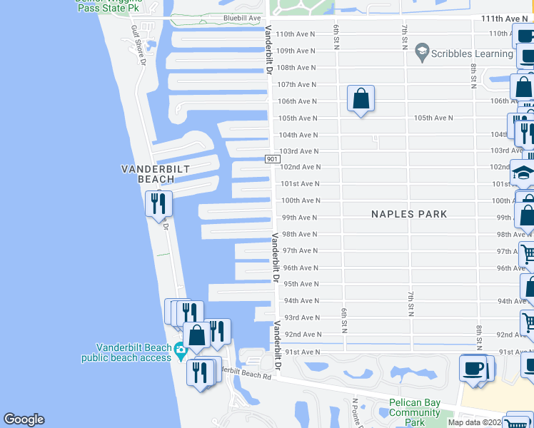 map of restaurants, bars, coffee shops, grocery stores, and more near 482 Tradewinds Avenue in Naples