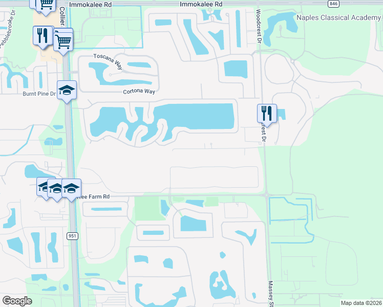 map of restaurants, bars, coffee shops, grocery stores, and more near 1691 Acremaker Road in Naples