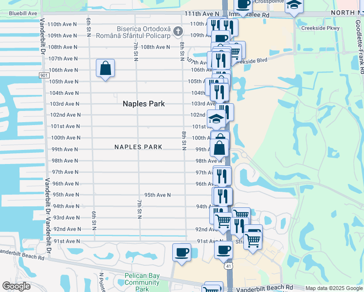map of restaurants, bars, coffee shops, grocery stores, and more near 9901 8th Street North in Naples