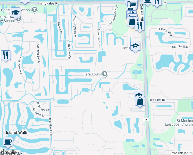 map of restaurants, bars, coffee shops, grocery stores, and more near 14852 Indigo Lakes Circle in Naples