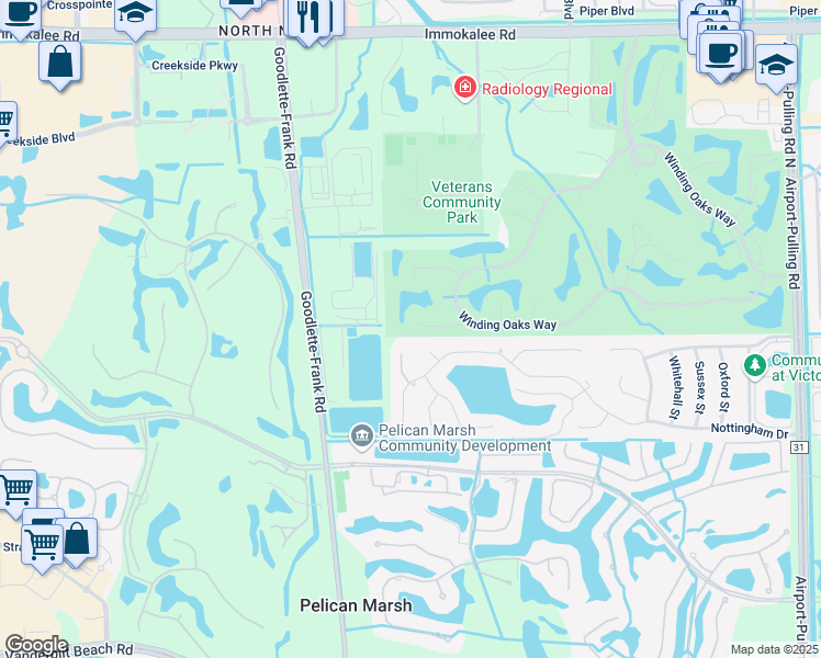map of restaurants, bars, coffee shops, grocery stores, and more near 1795 Leamington Lane in Naples