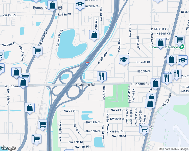 map of restaurants, bars, coffee shops, grocery stores, and more near 360 Northwest 25th Court in Pompano Beach