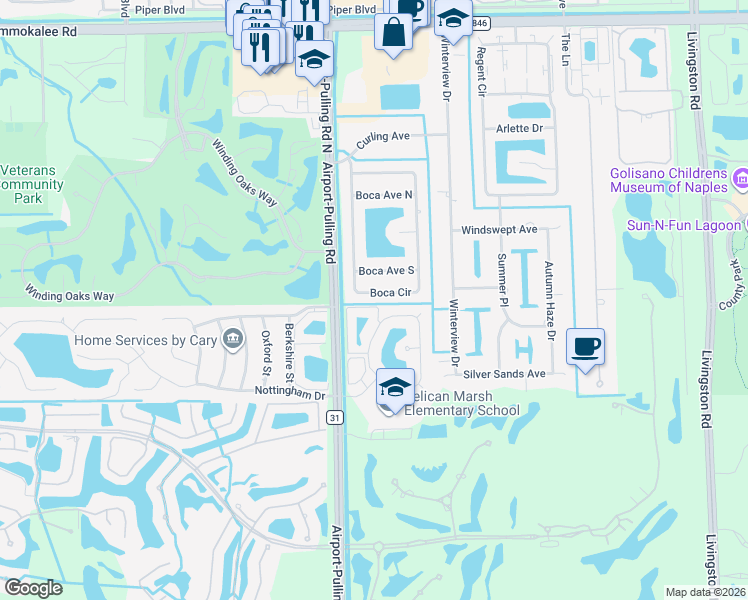 map of restaurants, bars, coffee shops, grocery stores, and more near 10057 Boca Circle in Naples