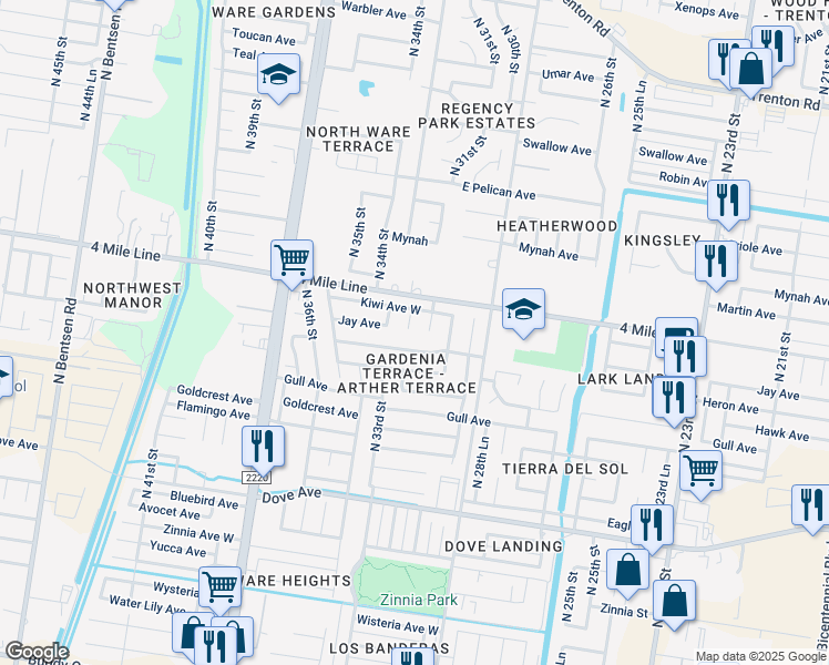 map of restaurants, bars, coffee shops, grocery stores, and more near 6108 North 32nd Street in McAllen