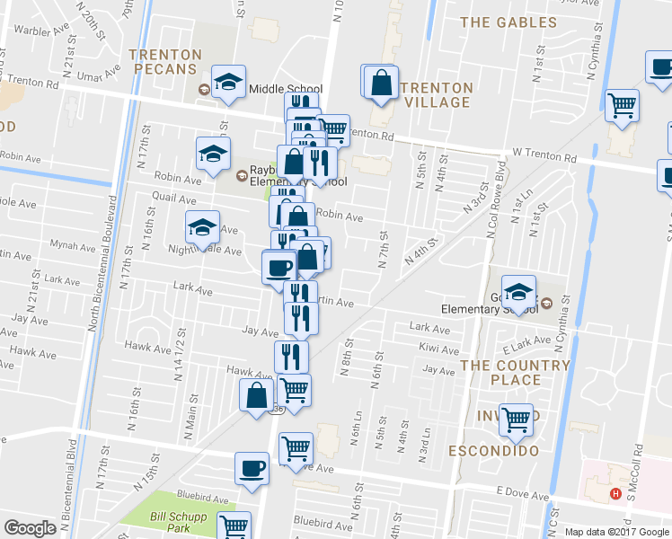 map of restaurants, bars, coffee shops, grocery stores, and more near 6521 North 8th Street in McAllen