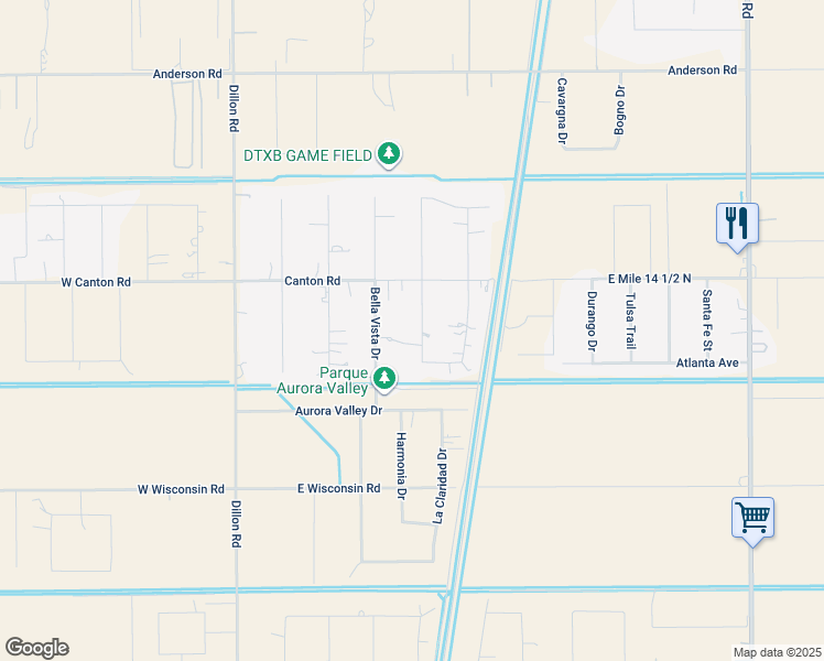 map of restaurants, bars, coffee shops, grocery stores, and more near 11615 Harmonia Drive in Donna