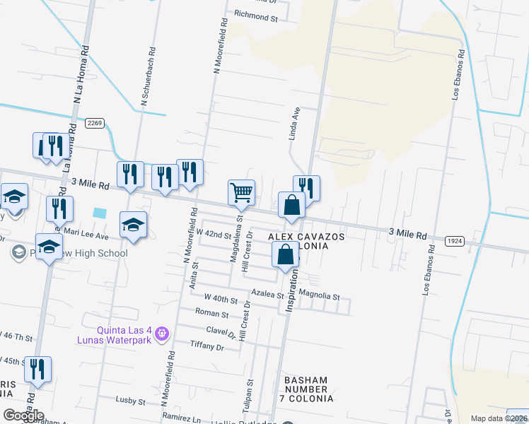 map of restaurants, bars, coffee shops, grocery stores, and more near 1909 West Mile 3 Road in Mission