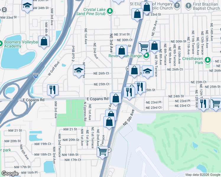 map of restaurants, bars, coffee shops, grocery stores, and more near 2501 Northeast 3rd Avenue in Pompano Beach