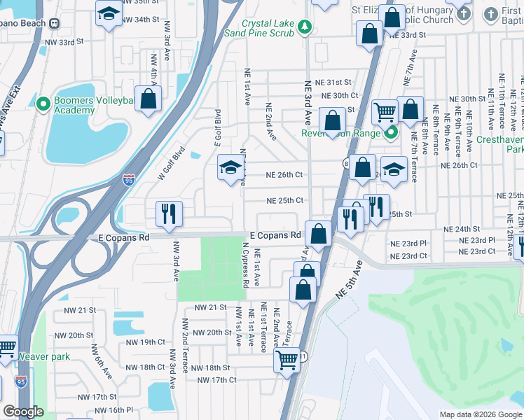 map of restaurants, bars, coffee shops, grocery stores, and more near 111 Northeast 25th Street in Pompano Beach