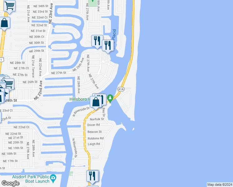 map of restaurants, bars, coffee shops, grocery stores, and more near 900 Hillsboro Mile in Hillsboro Beach