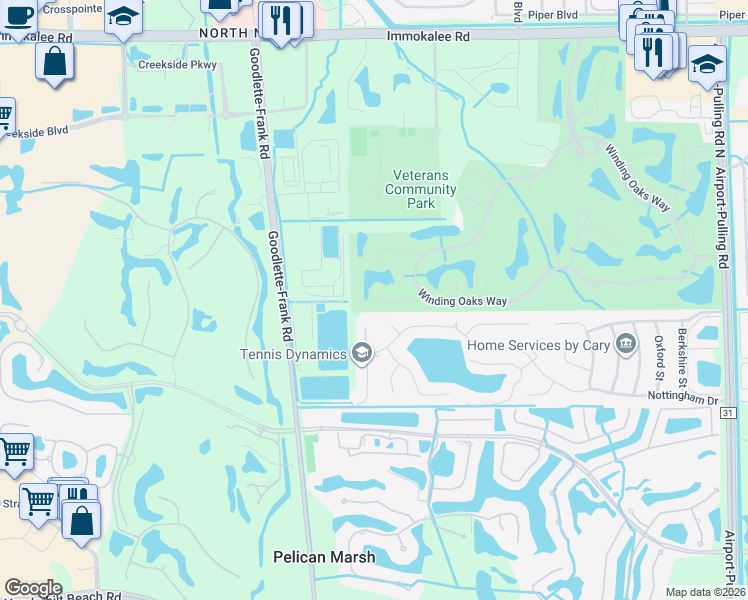map of restaurants, bars, coffee shops, grocery stores, and more near 1795 Leamington Lane in Naples