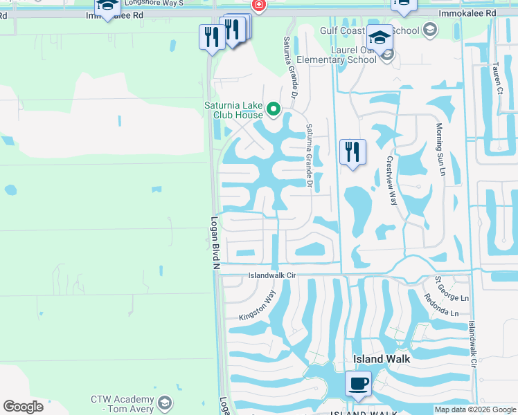 map of restaurants, bars, coffee shops, grocery stores, and more near 1830 Senegal Date Drive in Naples