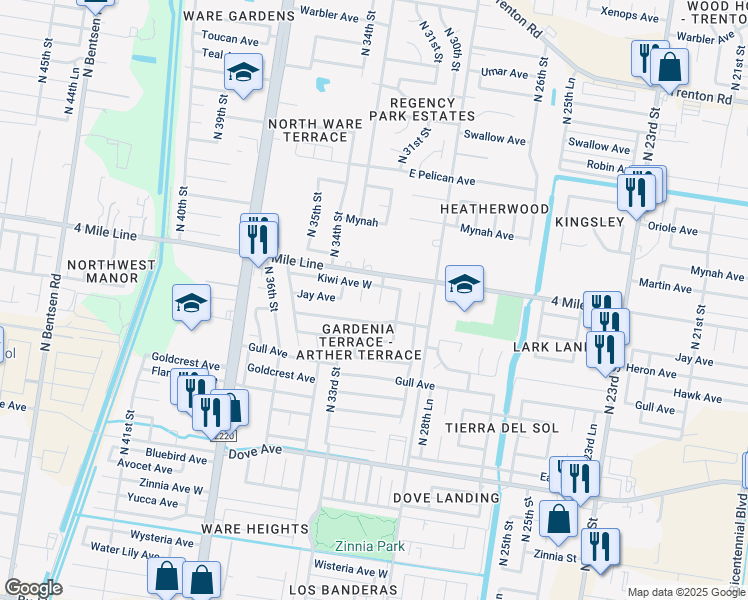 map of restaurants, bars, coffee shops, grocery stores, and more near 6108 North 32nd Street in McAllen