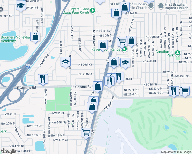 map of restaurants, bars, coffee shops, grocery stores, and more near 2501 Northeast 3rd Avenue in Pompano Beach