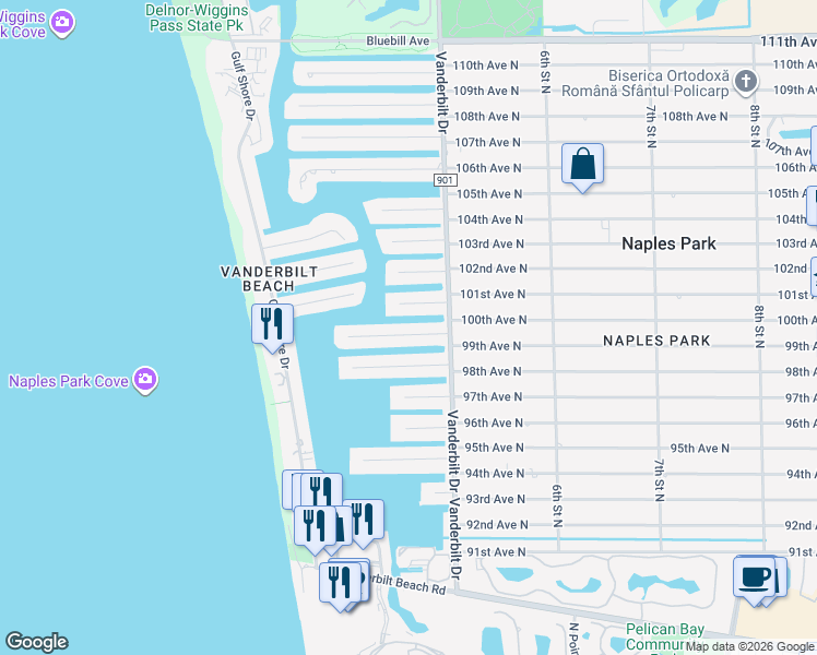 map of restaurants, bars, coffee shops, grocery stores, and more near 405 Trade Winds Avenue in Naples