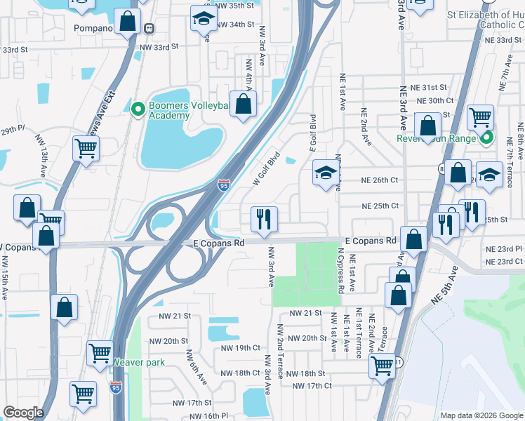 map of restaurants, bars, coffee shops, grocery stores, and more near 360 Northwest 25th Court in Pompano Beach