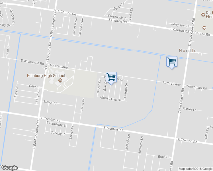 map of restaurants, bars, coffee shops, grocery stores, and more near 3630 Burr Drive in Edinburg