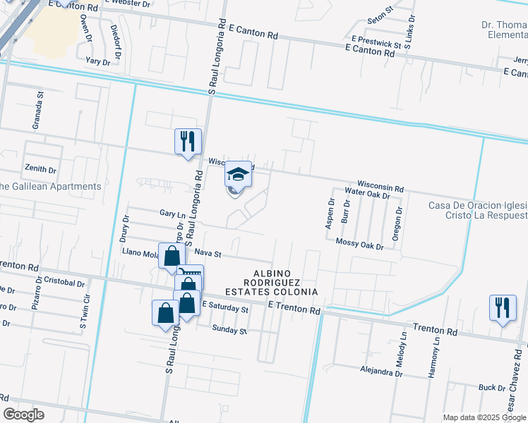 map of restaurants, bars, coffee shops, grocery stores, and more near 2600 East Wisconsin Road in Edinburg