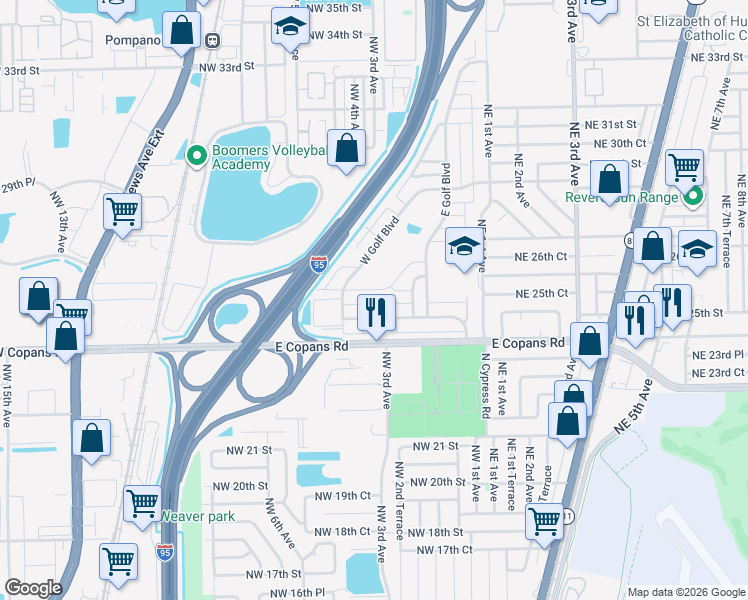 map of restaurants, bars, coffee shops, grocery stores, and more near 360 Northwest 25th Court in Pompano Beach