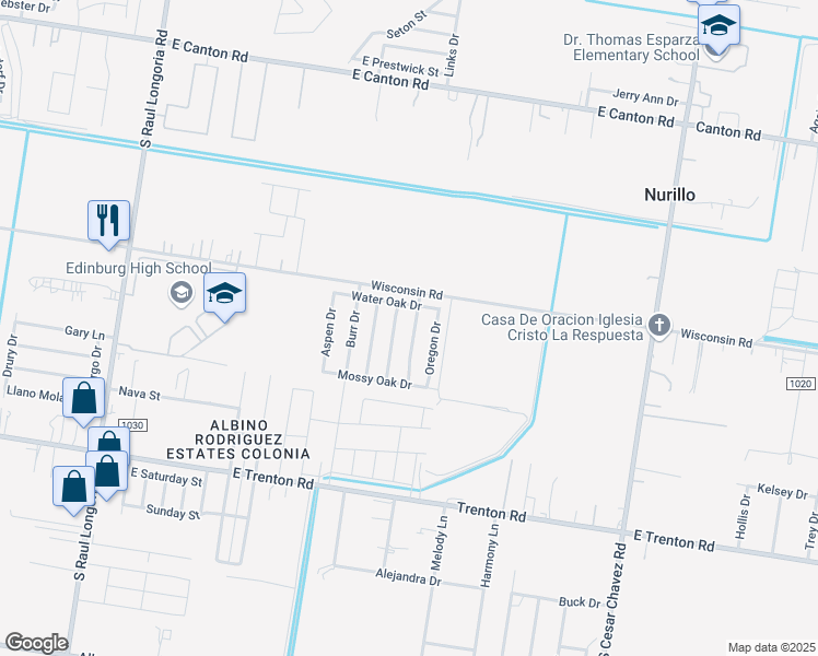map of restaurants, bars, coffee shops, grocery stores, and more near 3701 Spicewood Drive in Edinburg