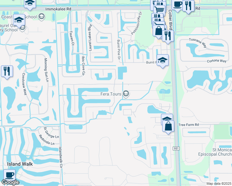 map of restaurants, bars, coffee shops, grocery stores, and more near 14854 Fripp Island Court in Naples
