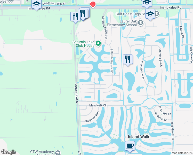 map of restaurants, bars, coffee shops, grocery stores, and more near 1852 Senegal Date Drive in Naples