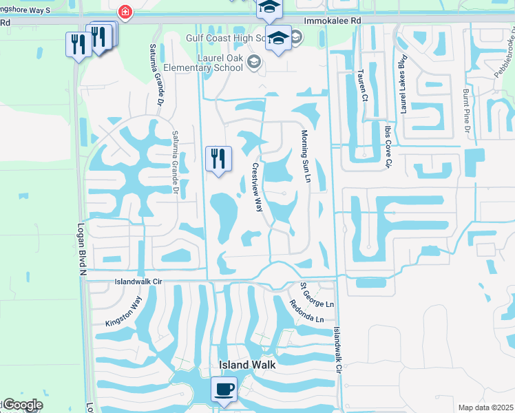 map of restaurants, bars, coffee shops, grocery stores, and more near 1937 Crestview Way in Naples
