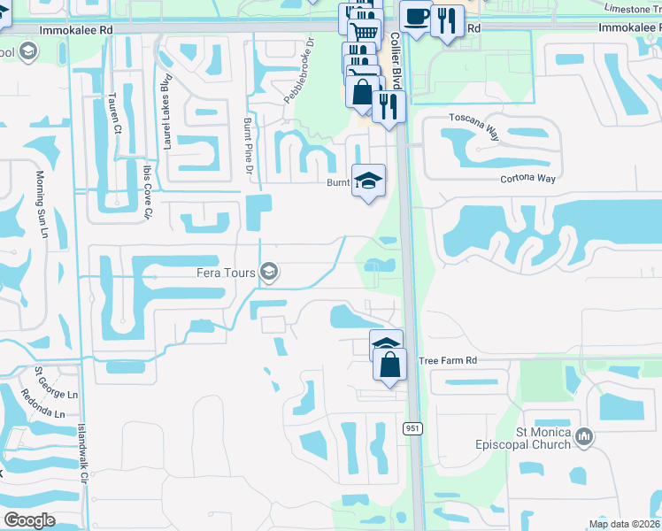 map of restaurants, bars, coffee shops, grocery stores, and more near 14952 Indigo Lakes Drive in Naples