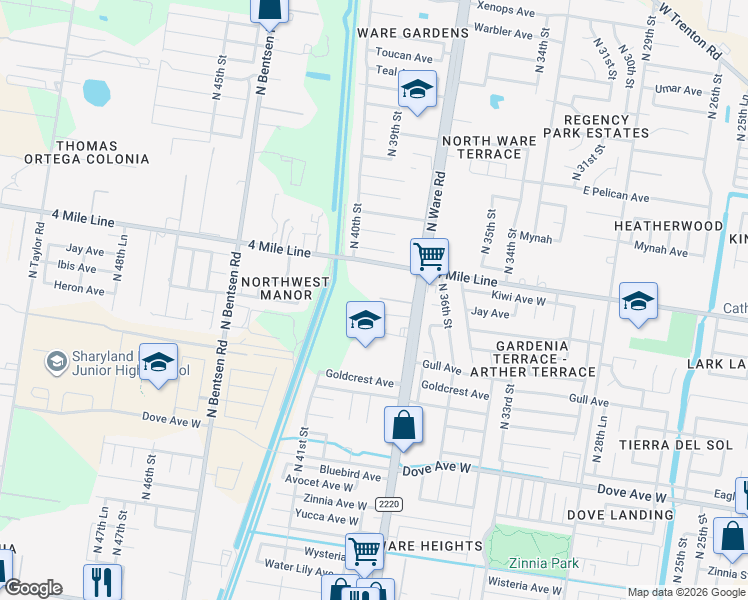 map of restaurants, bars, coffee shops, grocery stores, and more near 6117 North Ware Road in McAllen