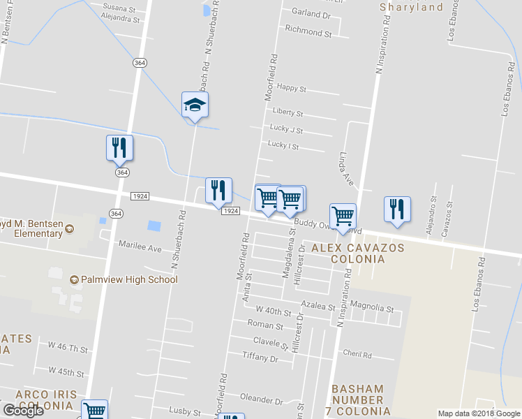 map of restaurants, bars, coffee shops, grocery stores, and more near 2106 West Mile 3 Road in Mission