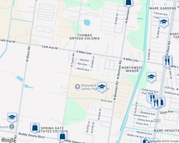 map of restaurants, bars, coffee shops, grocery stores, and more near 4305 Heron Avenue in McAllen