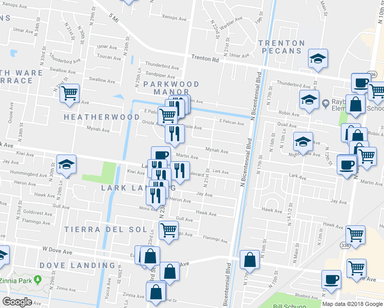 map of restaurants, bars, coffee shops, grocery stores, and more near 2136 Martin Avenue in McAllen
