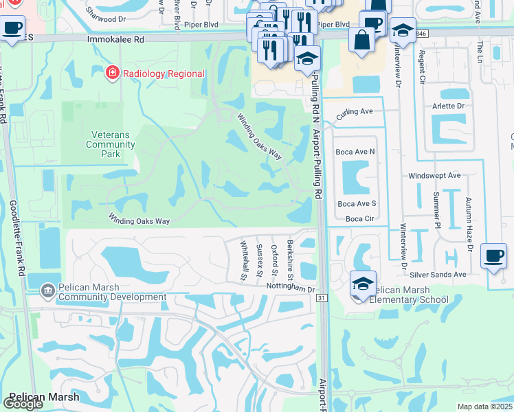 map of restaurants, bars, coffee shops, grocery stores, and more near 1604 Manchester Court in Naples