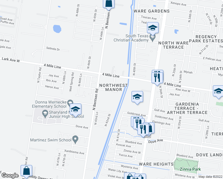 map of restaurants, bars, coffee shops, grocery stores, and more near 4200 Jay Avenue in McAllen