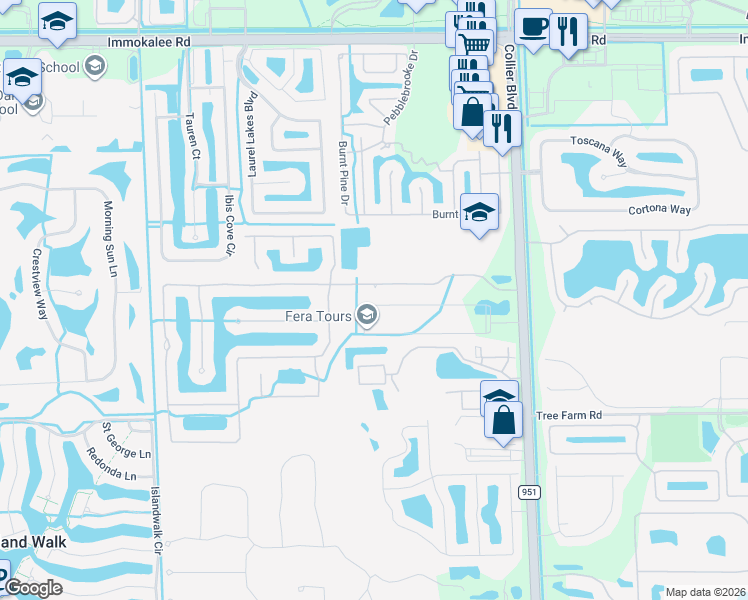 map of restaurants, bars, coffee shops, grocery stores, and more near 14896 Indigo Lakes Drive in Naples