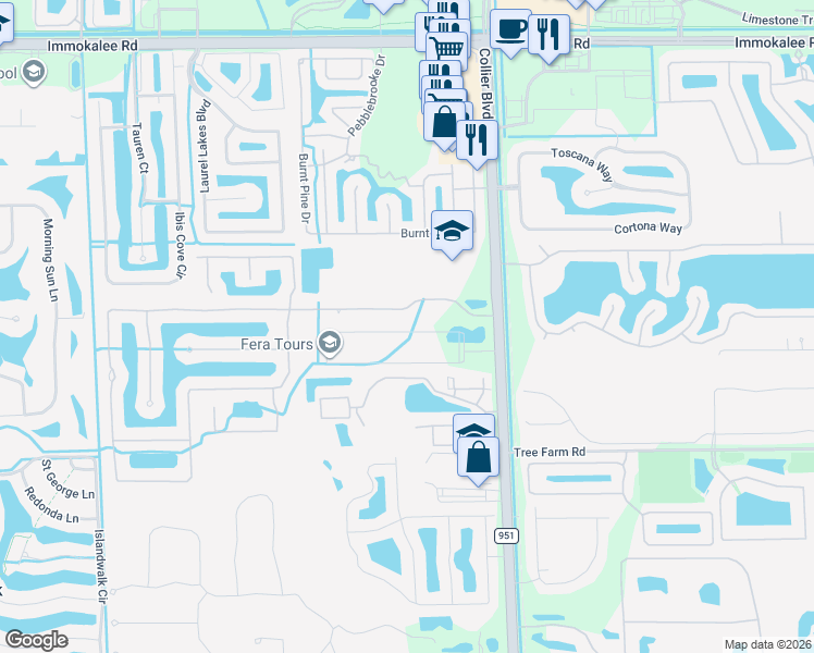 map of restaurants, bars, coffee shops, grocery stores, and more near 14948 Indigo Lakes Drive in Naples