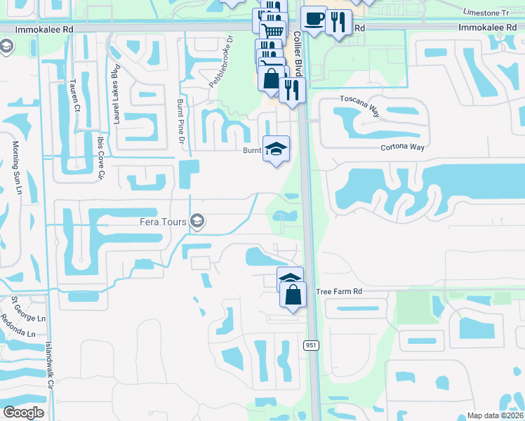 map of restaurants, bars, coffee shops, grocery stores, and more near 14960 Indigo Lakes Drive in Naples