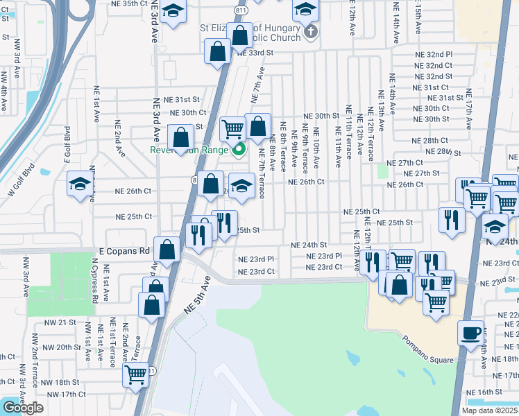 map of restaurants, bars, coffee shops, grocery stores, and more near 680 Northeast 26th Court in Pompano Beach