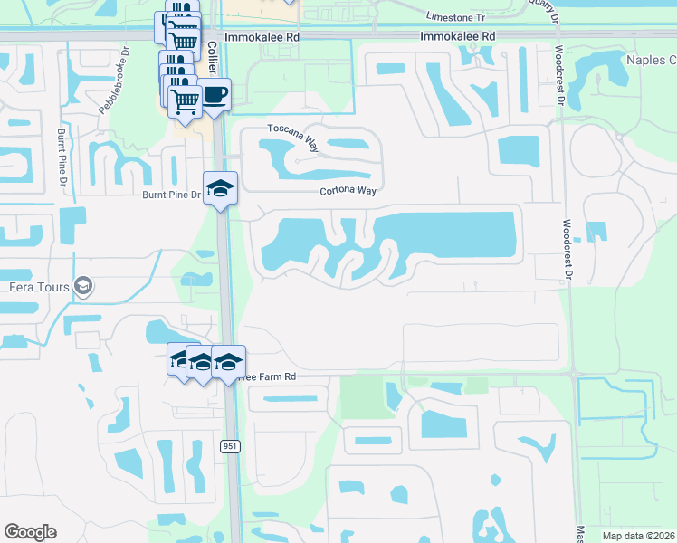 map of restaurants, bars, coffee shops, grocery stores, and more near 3040 Canoe Point in Naples