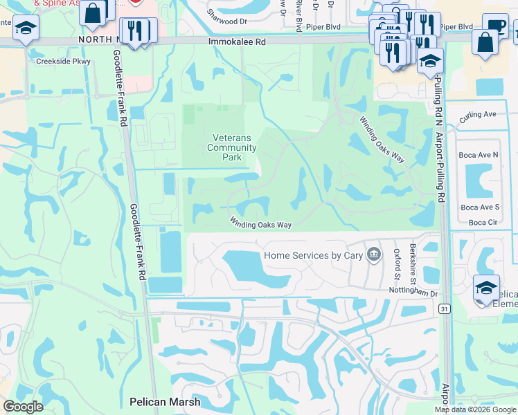 map of restaurants, bars, coffee shops, grocery stores, and more near 1902 Winding Oaks Way in Naples