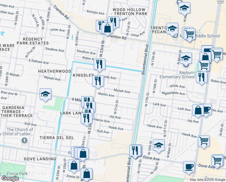 map of restaurants, bars, coffee shops, grocery stores, and more near 2117 Mynah Avenue in McAllen