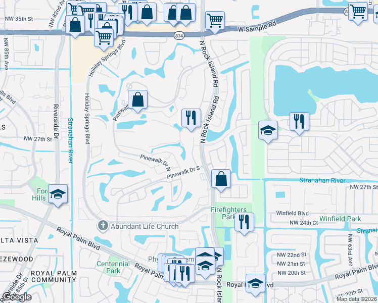 map of restaurants, bars, coffee shops, grocery stores, and more near 2927 Crestwood Terrace in Margate