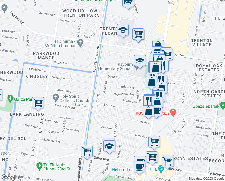 map of restaurants, bars, coffee shops, grocery stores, and more near 6604 North 15th Lane in McAllen