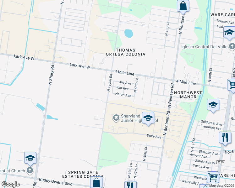 map of restaurants, bars, coffee shops, grocery stores, and more near 5028 Heron Avenue in McAllen